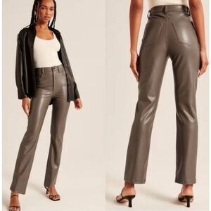 Abercrombie & Fitch 90’s ultra high rise straight taupe faux leather pant 25